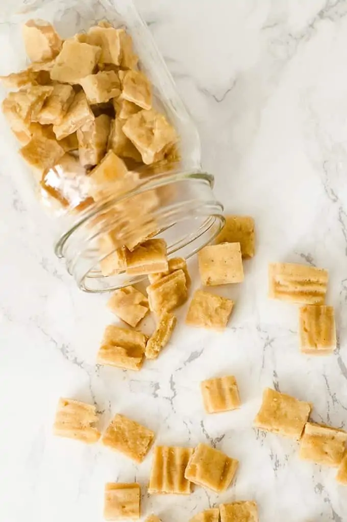 dog treats spilled on marble countertop