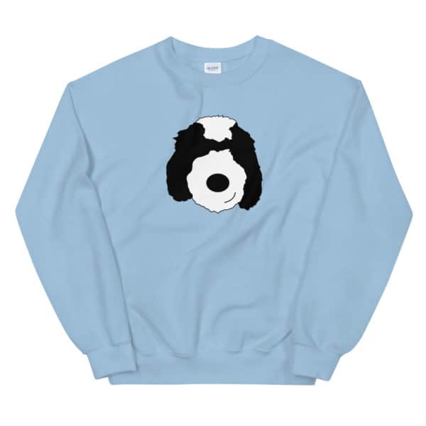 blue sweater with cartoon dog face