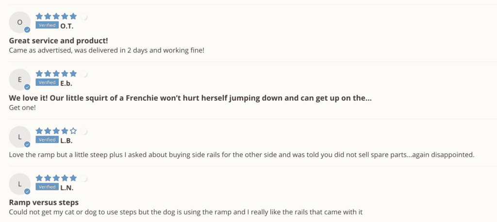 Screenshot of reviews on a website.